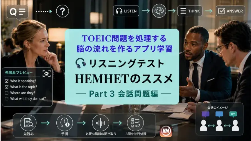 TOEIC 問題を処理する脳の流れを作るアプリ学習