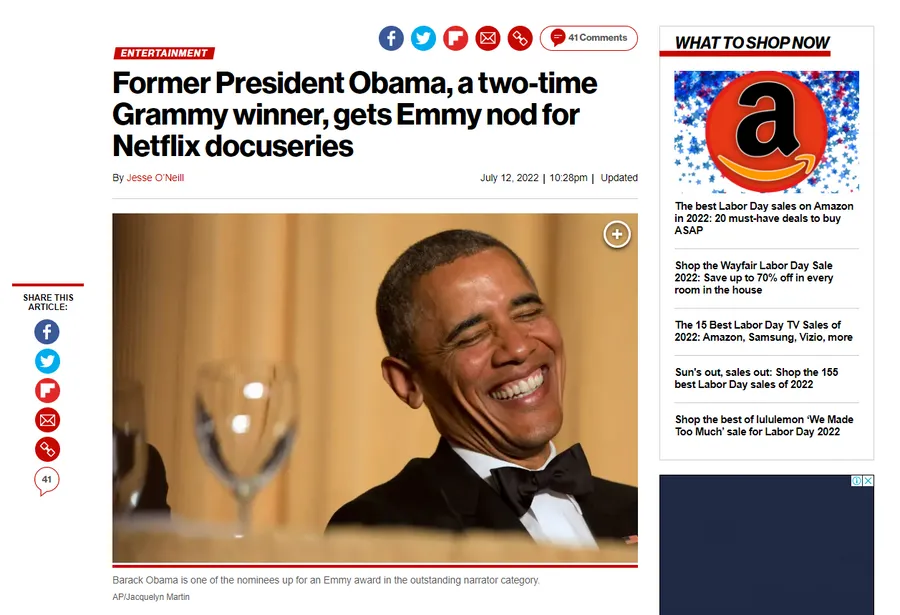 Former President Obama, a two-time Grammy winner, gets Emmy nod for Netflix docuseries